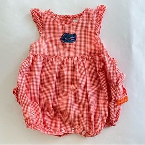 EUC Florida Gators Embroidered Gingham Bubble ruffled back infant onesie